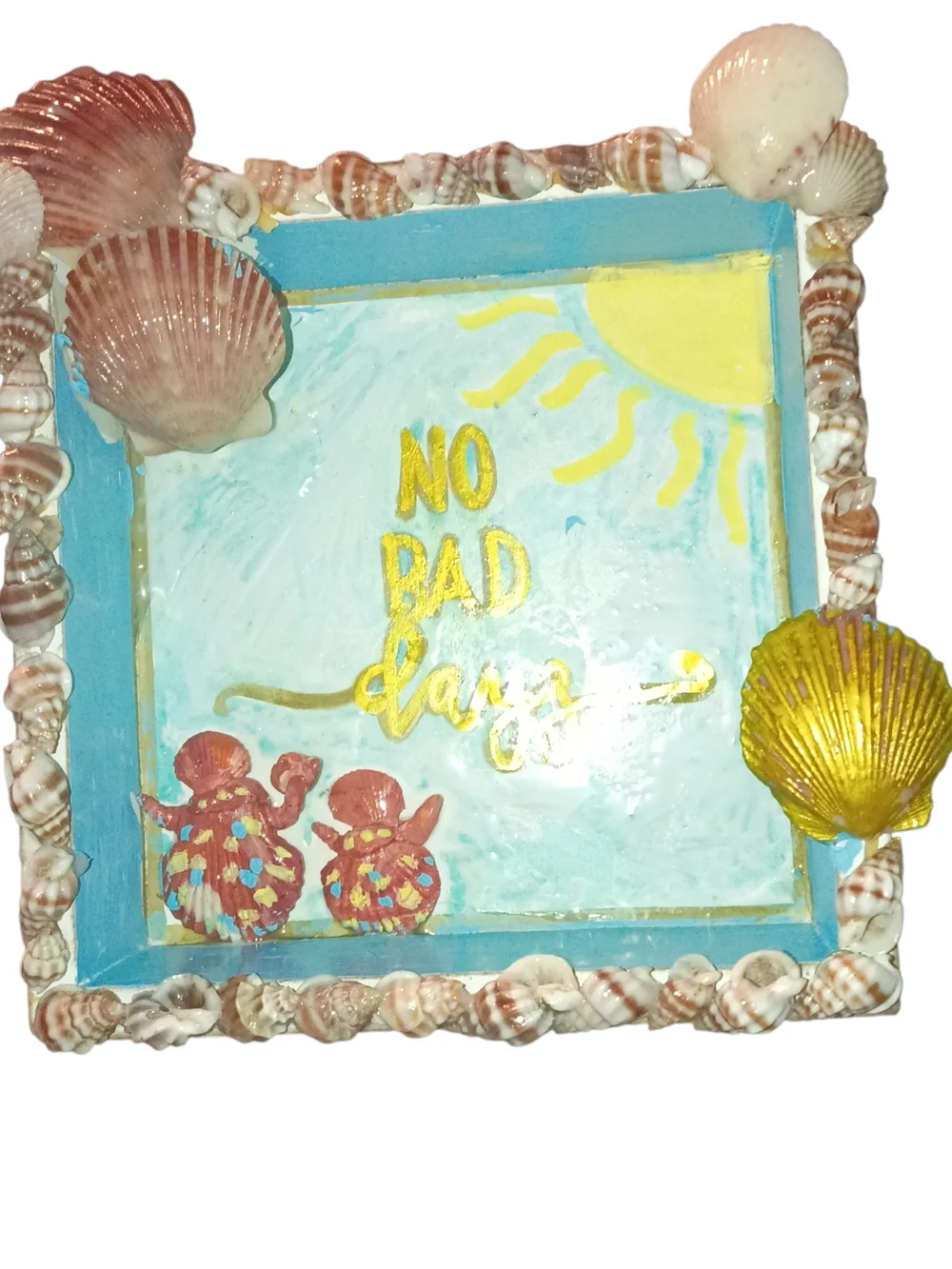 Seaside Shell Shadow Box - Blue and Gold 